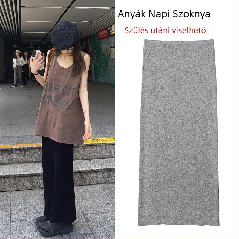 Kismama midi szoknya Lotus Leaf gallérral, Nine-Point ujj, akril anyag