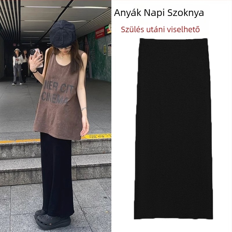 Kismama midi szoknya Lotus Leaf gallérral, Nine-Point ujj, akril anyag