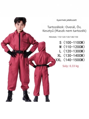 Cosplay-készlet: bohóc maszk, piros overál és fekete maszk