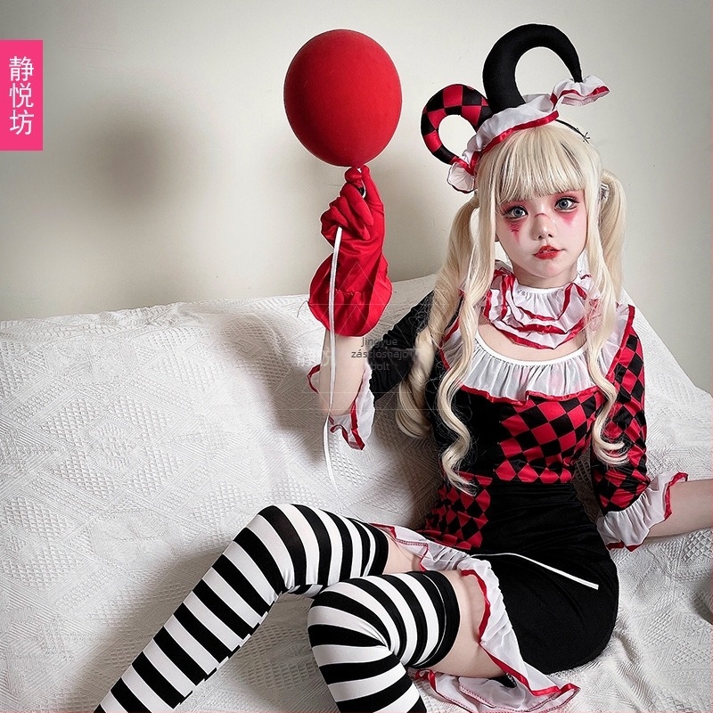 Halloween felnőtt bohóc jelmez cosplayhoz | 100% poliészter | Női | Szerepjátékhoz