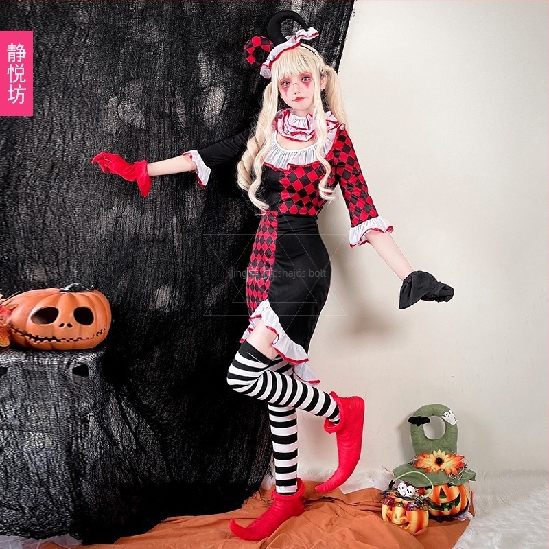 Halloween felnőtt bohóc jelmez cosplayhoz | 100% poliészter | Női | Szerepjátékhoz
