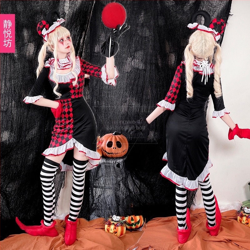 Halloween felnőtt bohóc jelmez cosplayhoz | 100% poliészter | Női | Szerepjátékhoz