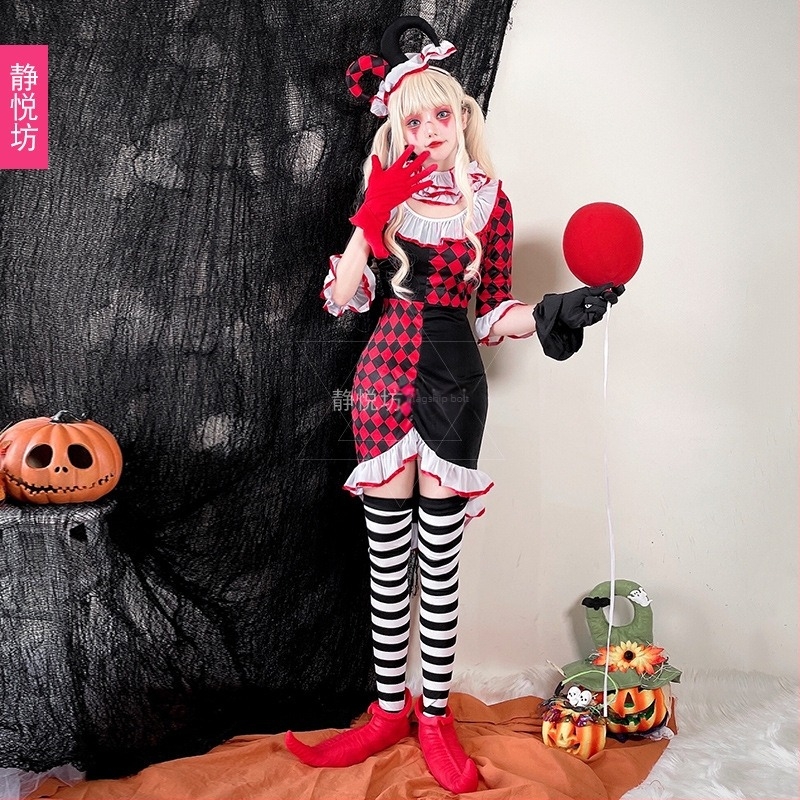 Halloween felnőtt bohóc jelmez cosplayhoz | 100% poliészter | Női | Szerepjátékhoz