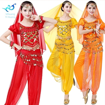 Színpadi öltözet belly dance és indiai tánc számára, csillogó lantern fazonú nadrágokkal – verseny szett