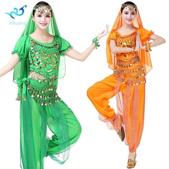 Színpadi öltözet belly dance és indiai tánc számára, csillogó lantern fazonú nadrágokkal – verseny szett