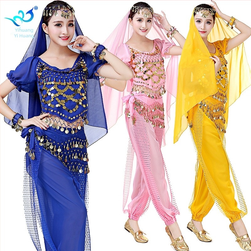 Színpadi öltözet belly dance és indiai tánc számára, csillogó lantern fazonú nadrágokkal – verseny szett