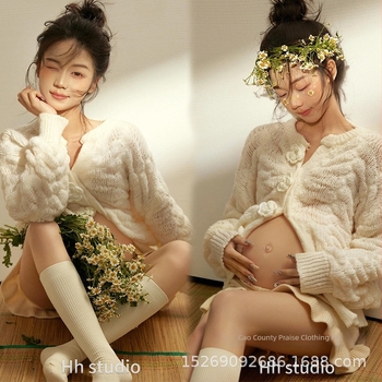 Várandós fotózáshoz szánt pulóveres szett – hosszú karú, poliészter anyag, poliészter arány 50–70%, 2024 ősz, friss és édes stílus