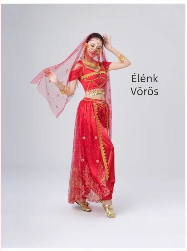 Exotikus indiai hasszín-tánc színpadi jelmez – háló-spandex keverék, 50–70% spandex, Elegáns retro stílus