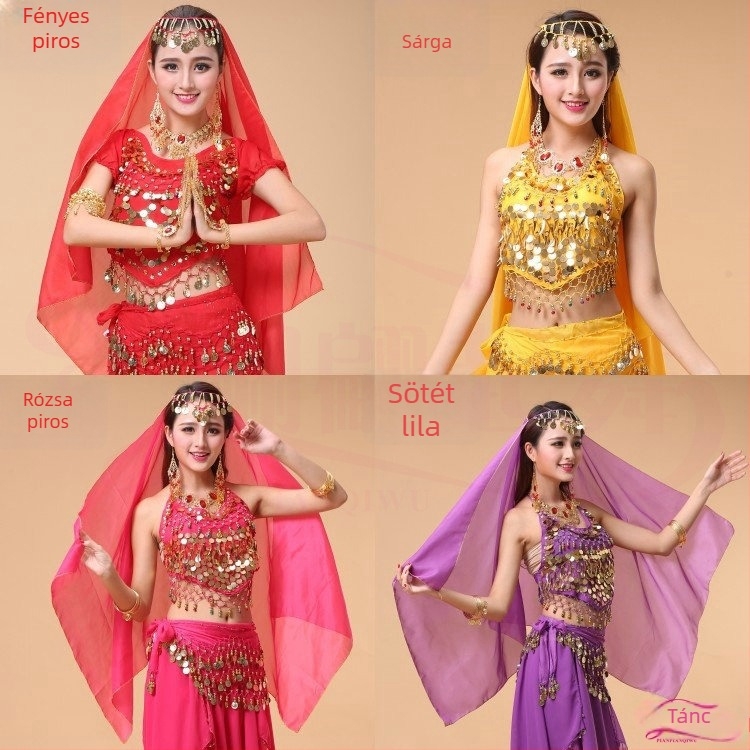 Hastánc fejfedő függő érme díszítéssel, chiffon kendő, poliészter anyag