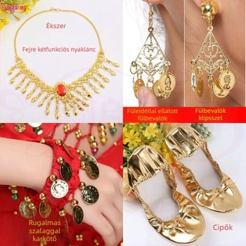 Gyerekeknek szóló Belly Dance kosztüm, chiffon anyag, akril anyag, lányoknak, színpadi előadásokhoz