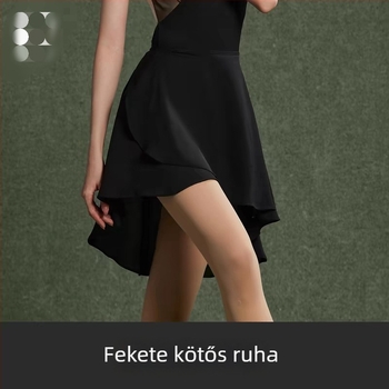 Balett gyakorló ruha fűzővel, egy darabból álló kivitel, félhosszú fodros chiffon szoknya, sűrű chiffon anyag, 100% poliészter