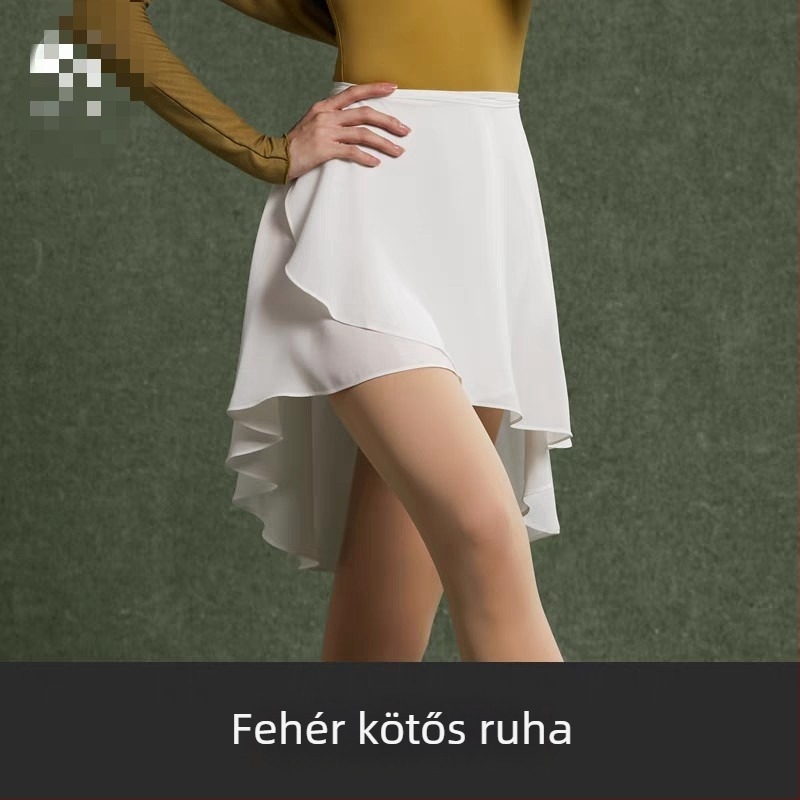 Balett gyakorló ruha fűzővel, egy darabból álló kivitel, félhosszú fodros chiffon szoknya, sűrű chiffon anyag, 100% poliészter