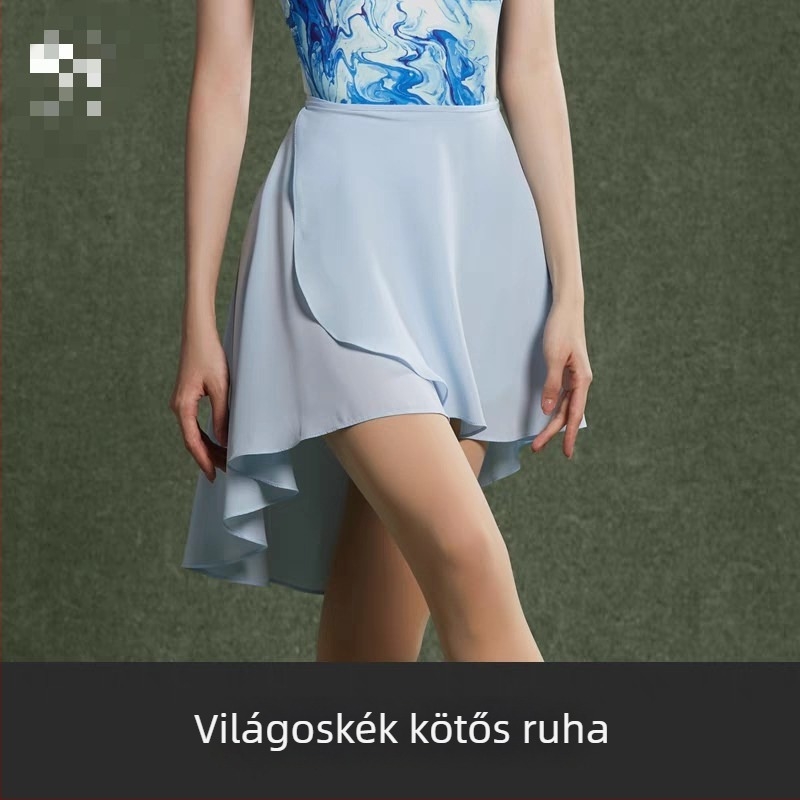 Balett gyakorló ruha fűzővel, egy darabból álló kivitel, félhosszú fodros chiffon szoknya, sűrű chiffon anyag, 100% poliészter