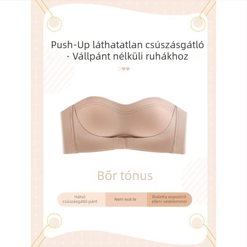 Vállpánt nélküli, láthatatlan melltartó elöl záródó, csúszásmentes slip ruhákhoz