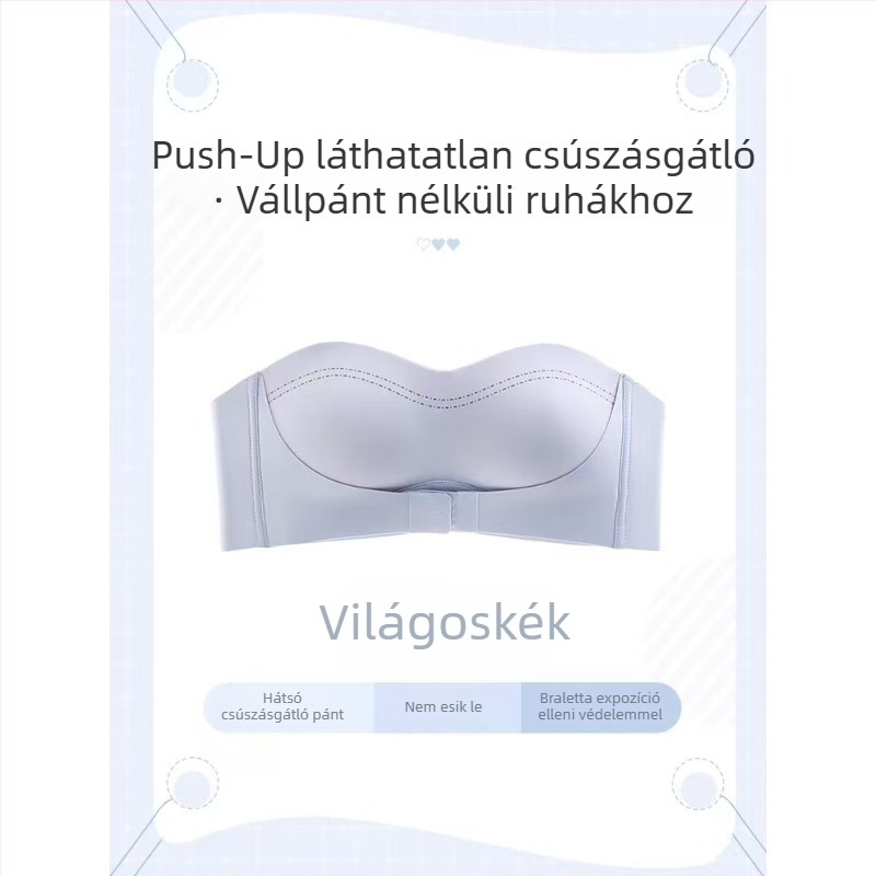 Vállpánt nélküli, láthatatlan melltartó elöl záródó, csúszásmentes slip ruhákhoz