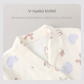Runma Hővisszatartó téli flanelpizsama szülés utáni nőknek – női otthoni viselet hosszú ujjú, rajzfilmszerű mintával