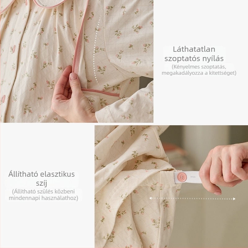 Pamut anyagú kismama szoptatós szett – hosszú ujjú felső, nadrág, minimalistikus casual stílus, 95–100% pamut