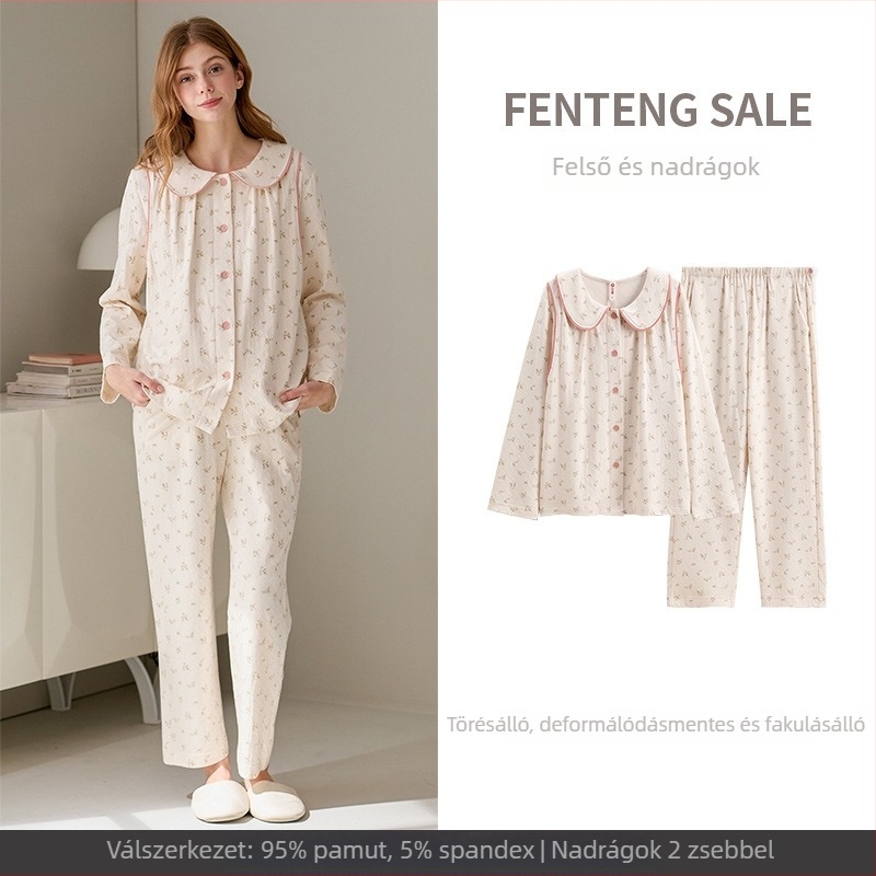 Pamut anyagú kismama szoptatós szett – hosszú ujjú felső, nadrág, minimalistikus casual stílus, 95–100% pamut