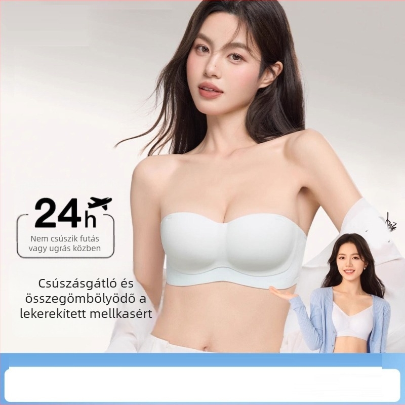 Váll nélküli melltartó, csúszásmentes, varrat nélküli bandeau, kis kosárhoz