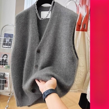 Női ujjatlan kardigán-vest V-nyakkal, laza szabású, közepes hosszúságú (50–65 cm), viszkóz 70–80%, Tavasz 2025