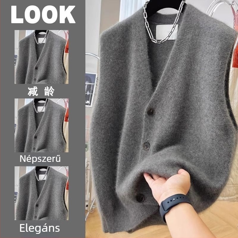 Női ujjatlan kardigán-vest V-nyakkal, laza szabású, közepes hosszúságú (50–65 cm), viszkóz 70–80%, Tavasz 2025