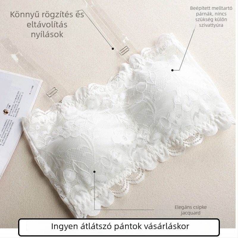 Csipkés, pánt nélküli melltartó nőknek – Három soros kampózár, fő anyag Nylon/Nylon 85%, hátsó dizájn, alsónemű