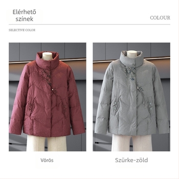 Női téli kabát álló gallérral, lazán szabott, hímzett részletekkel, toll-pamut töltet, poliészter 95%+