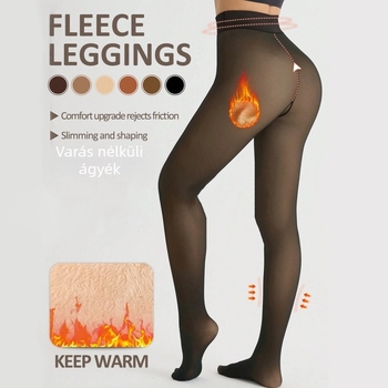Női fleece-béléssel ellátott magas derekú leggings, hasi formázás és meleg
