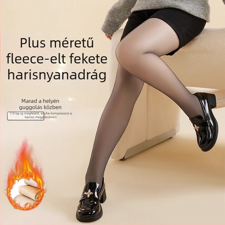 Plusz méretű női átlátszó leggings fleece-béléssel