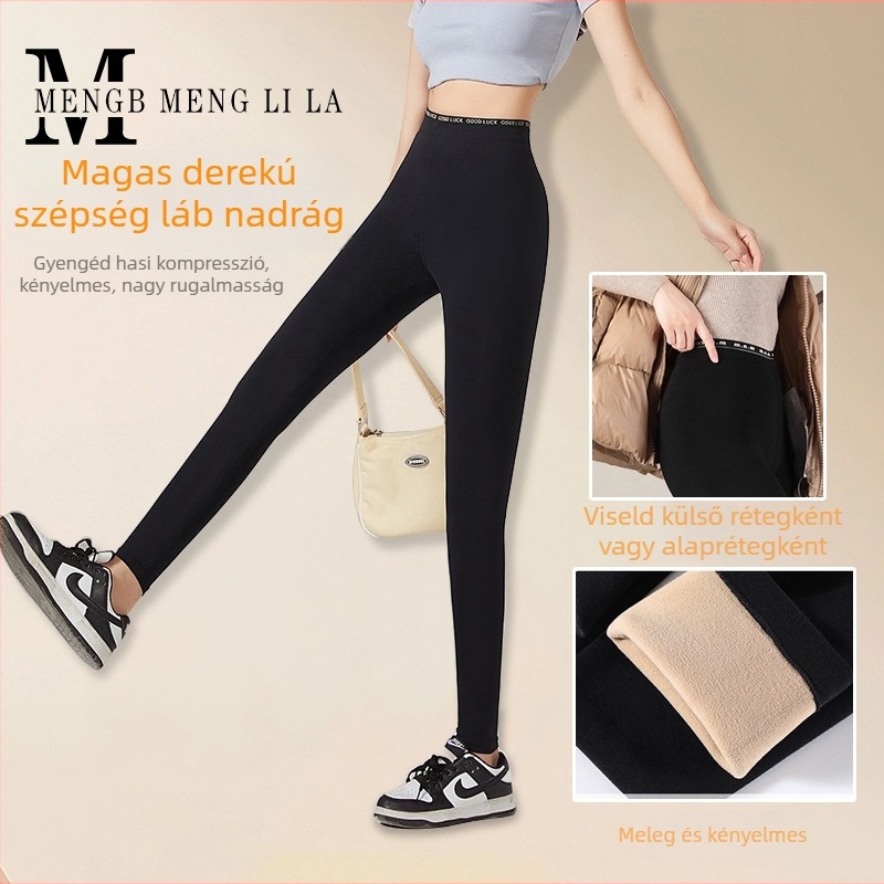 Női leggings 2025 őszi-téli: magas rugalmasság, deréknál betűs mintázat, velúr bélés, varrat nélküli, hasformáló
