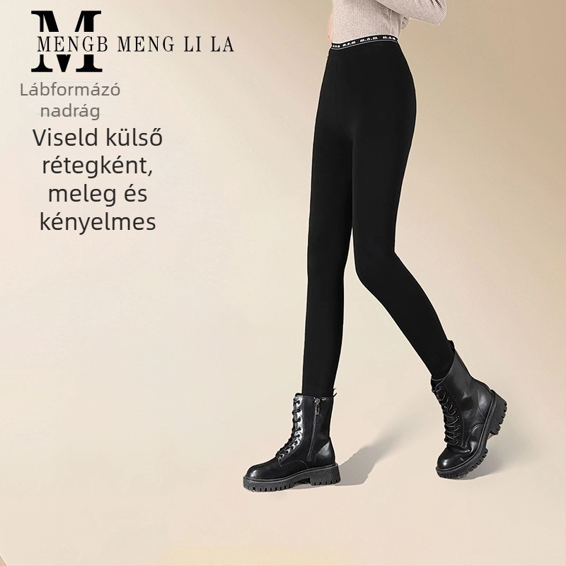 Női leggings 2025 őszi-téli: magas rugalmasság, deréknál betűs mintázat, velúr bélés, varrat nélküli, hasformáló