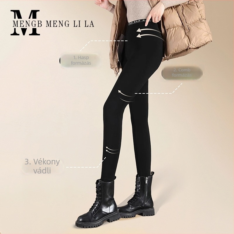 Női leggings 2025 őszi-téli: magas rugalmasság, deréknál betűs mintázat, velúr bélés, varrat nélküli, hasformáló