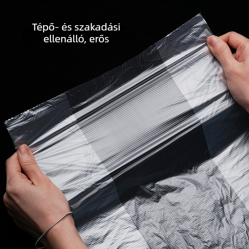 Konyhai egyszer használatos frissességmegőrző zacskók, átlátszó perforált tekercses zacskók élelmiszerek tárolására, műanyag anyag; hőállóság -60°C–140°C; mikrohullámú sütőben használható