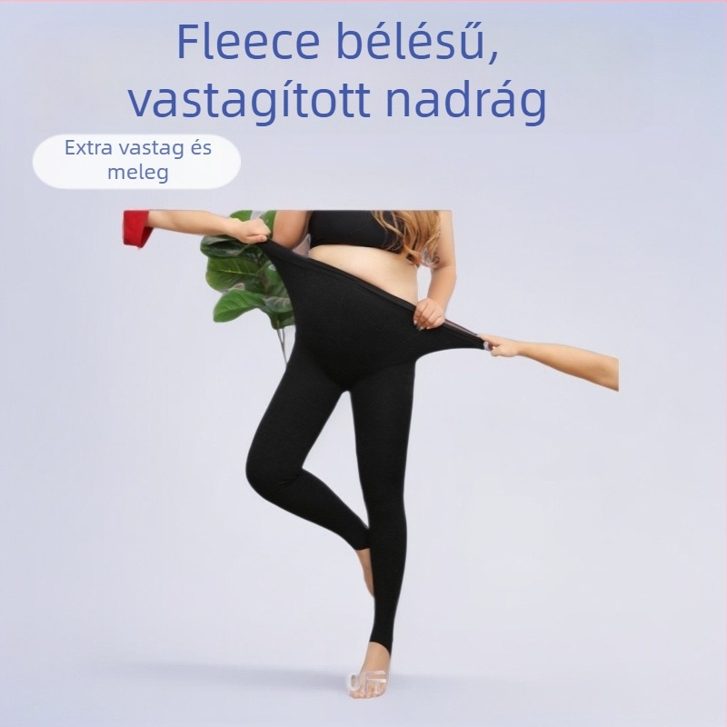 Női plusz méretű leggings hideg időkre, magas derekú, fleece béléssel, vastag és meleg