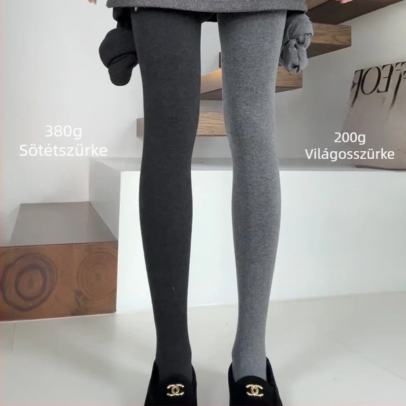 Szürke női leggings őszi-téli szezonra fleece béléssel, vastag, meleg, lábak formázása, zárt láb