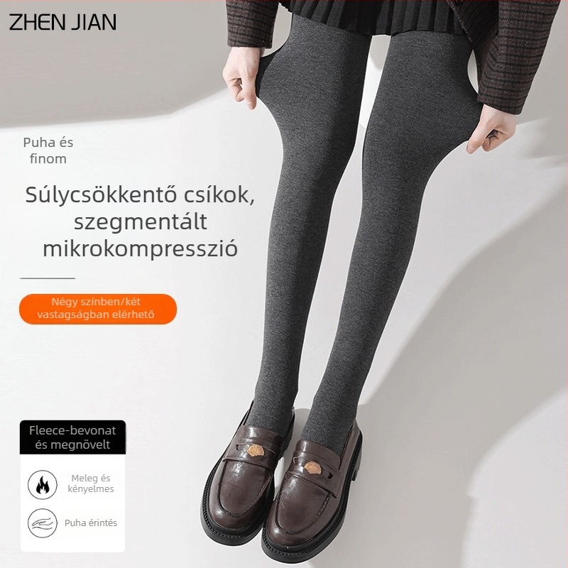 Női kompressziós leggings fleece-beléssel, magas derekú a has körüli terület szűkítésére és fenék emelésére, viszkózrost anyag, közepes vastagság, magas rugalmasság
