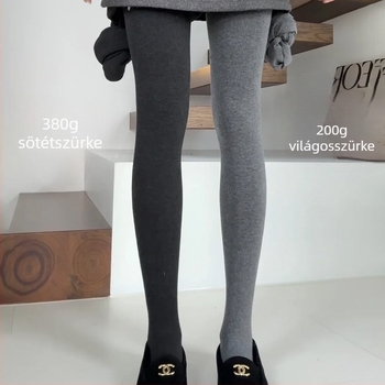 Világosszürke női fleece-béléssel ellátott leggings, őszi–téli szezonra, vastag és meleg, formázó hatású, emeli a feneket, lábfejig érő