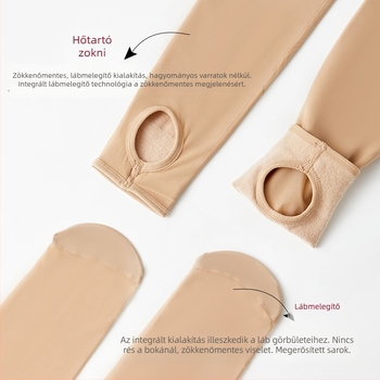 Női testszínű fleece-bevonatos harisnya lábfejes, hosszú, vastag 200D, őszi-téli használatra