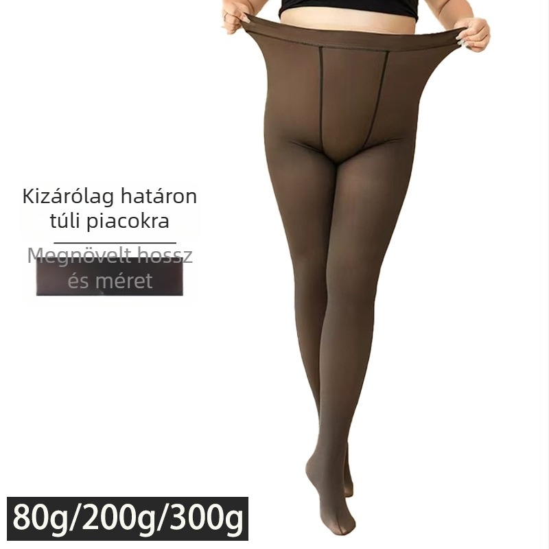 Plusz méretű átlátszó leggings fleece-béléssel nőknek, egységesen átlátszó nadrág, a szabad lábak hatása