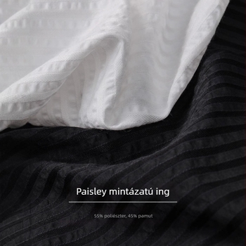 Gyűrődésmentes seersucker textúrájú ing, álló gallér, hosszú ujjú, laza szabású
