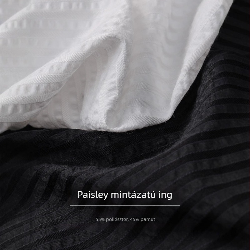 Gyűrődésmentes seersucker textúrájú ing, álló gallér, hosszú ujjú, laza szabású