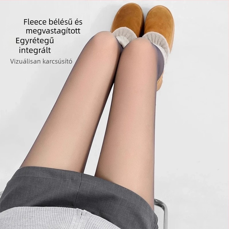 Fekete vastag harisnya fleece-bevonattal, őszi-téli viselet, illúziós átlátszó hatás, anti-akadályozza a fennakadást, meleg
