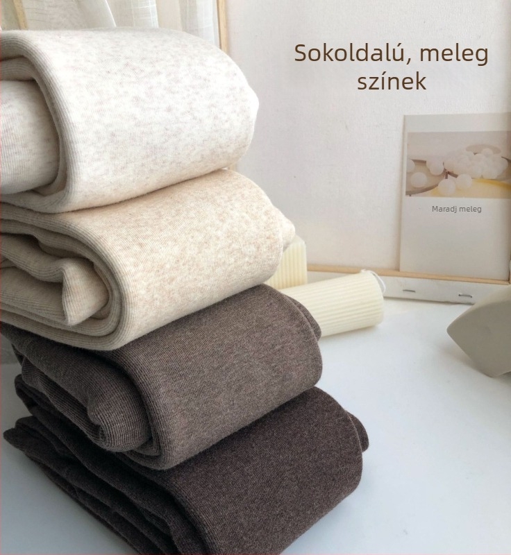 Női vastag meleg pamut harisnya fleece-béléssel, vékony függőleges csíkokkal, zab szín