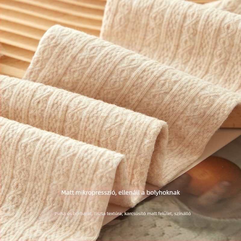 Női vastagított pamut harisnya, egyszínű minta, 30% pamut, teljes hossz