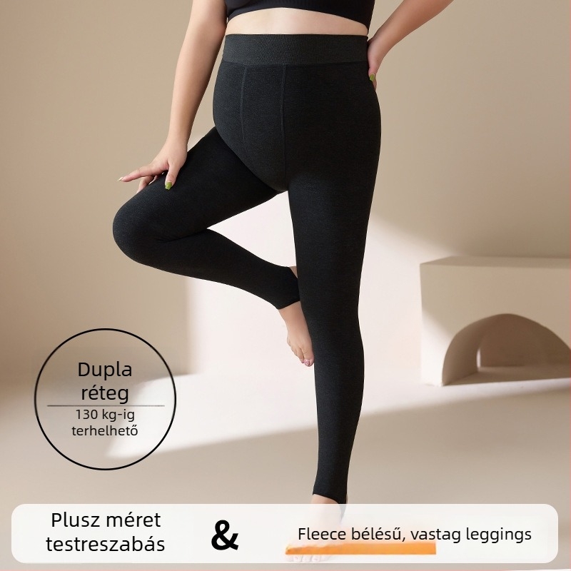 Plusz méretű pamut leggings, magas derékú, fleece belsővel, tavasz–ősz használatra, téli meleg