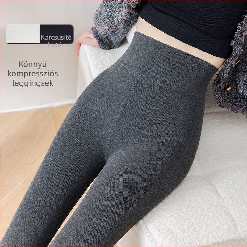Női pamut leggings fleece béléses, függőleges csíkokkal, magas derék a has kontrolljára, karcsú szabás, lábfejig érő