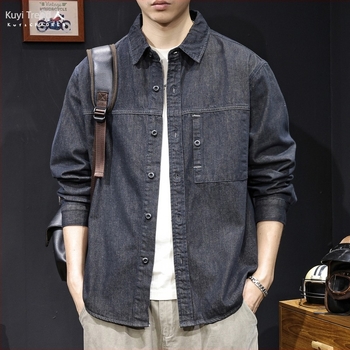 Férfi denim-ing hosszú ujjú, tavasz–ősz stílus, bő szabás, plusz méret, 100% pamut