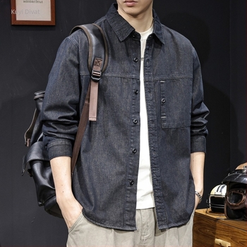Férfi denim-ing hosszú ujjú, tavasz–ősz stílus, bő szabás, plusz méret, 100% pamut