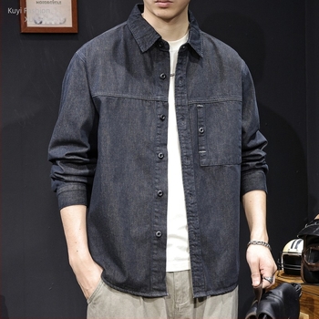 Férfi denim-ing hosszú ujjú, tavasz–ősz stílus, bő szabás, plusz méret, 100% pamut