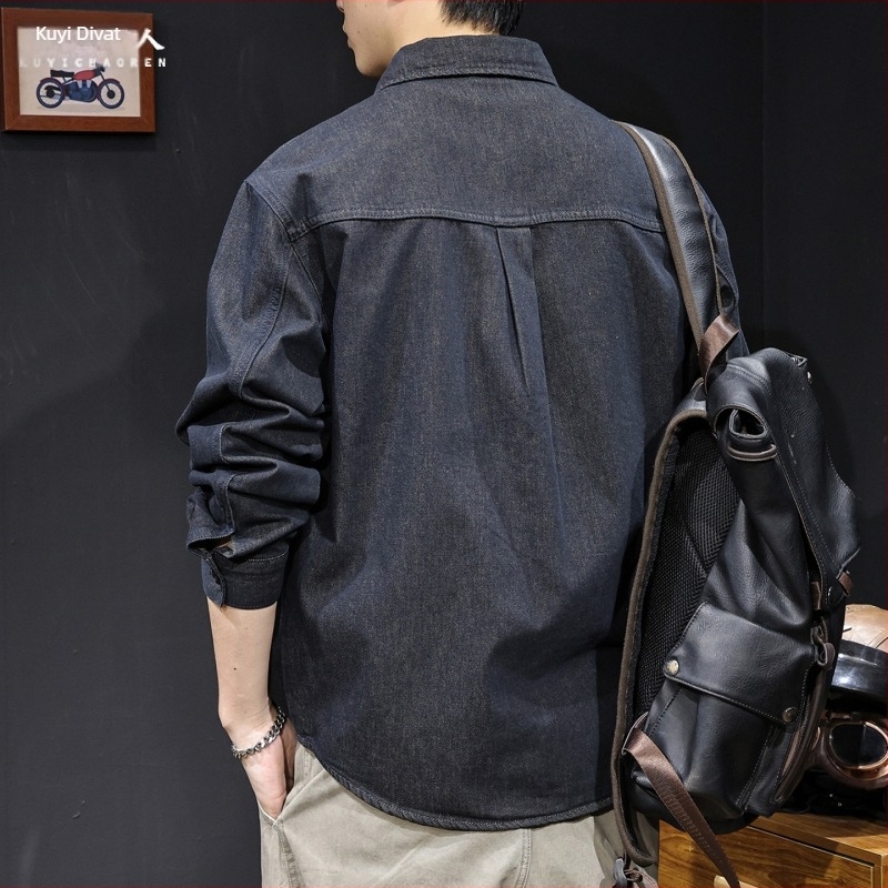 Férfi denim-ing hosszú ujjú, tavasz–ősz stílus, bő szabás, plusz méret, 100% pamut